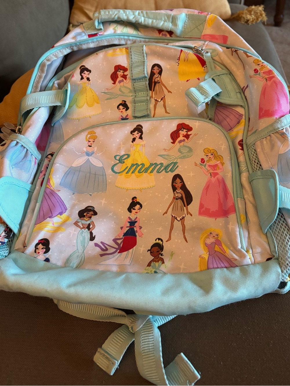 Pottery Barn Kids Light Blue Princess Print Backpack